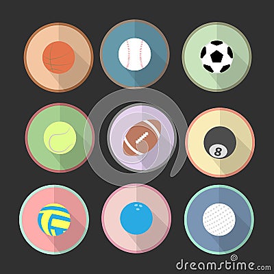 Icons set of sport ball in the circle area with black tone background. Flat graphic. vector. illustration. graphic design. Vector Illustration