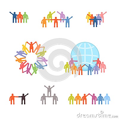 Icons set of successful teamwork and cooperation Vector Illustration