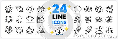 Icons set of Sunset, Safe planet and Leaf dew line icons. For web app. Vector Vector Illustration