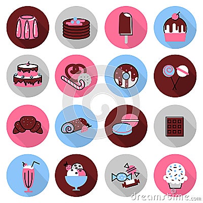 Icons set of sweet desserts Vector Illustration