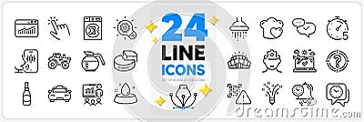 Icons set of Taxi, Qr code and Pie chart line icons. For web app. Vector Stock Photo