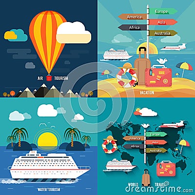 Icons set of traveling and planning vacation Vector Illustration