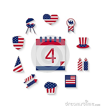 Icons Set USA Flag Color Independence Day 4th of July Vector Illustration