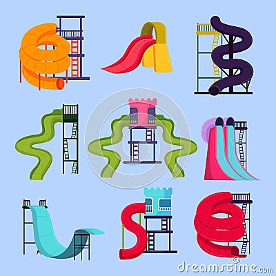 icons of water slides park Vector Illustration