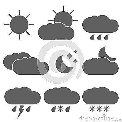 Weather phenomena and time of day icons set Cartoon Illustration