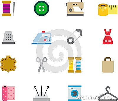 Icons for sewing and dressmaking Vector Illustration