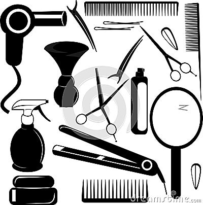 Icons silhouettes of hairdressing tools Vector Illustration