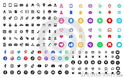 icons and social media logos collection for business cards and webs Vector Illustration