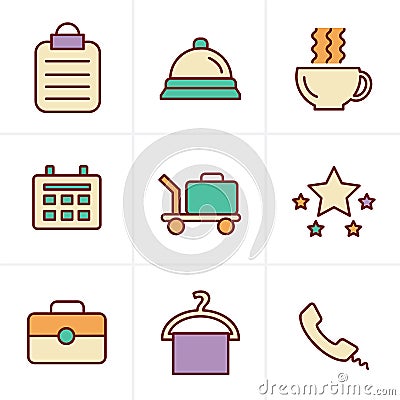 Icons Style Hotel and Hotel Services Icons Vector Illustration