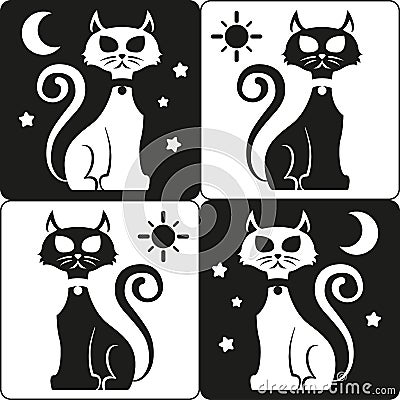 Icons, symbol white and black cats, felines. Ideal for visual communication, veterinary newsletters Vector Illustration