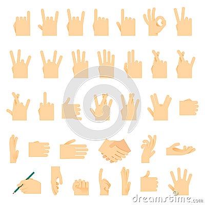 Icons and symbols, hands wrist, gestures signals signs Vector Illustration