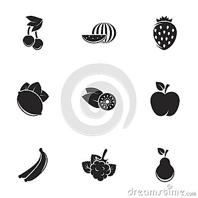 Simple vector icons. Flat illustration on a theme Fruits Vector Illustration