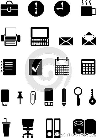 Icons on the topic office, black and white, with filling, vector illustration Cartoon Illustration