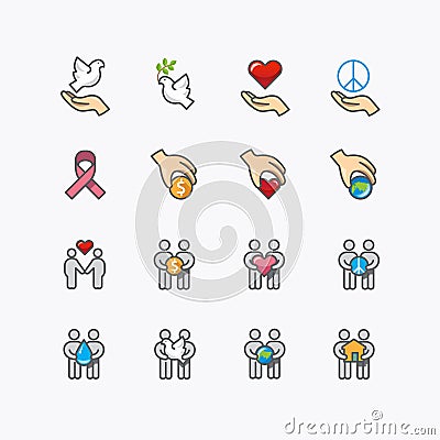 Donation and charity icons flat line design vector Vector Illustration