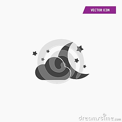 Black starry night, cloud, moon, dream icon. Vector Illustration