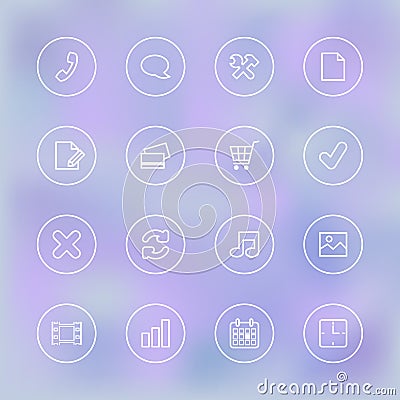 Iconset for mobile app UI, transparent clear Vector Illustration