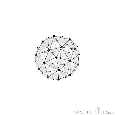Icosahedron icon. Wireframe mesh polygonal element. Sphere with connected lines and dots. Vector on isolated white background. EPS Vector Illustration