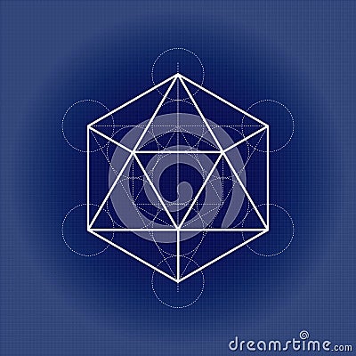 Icosahedron from Metatrons cube, sacred geometry vector illustration on technical paper Vector Illustration