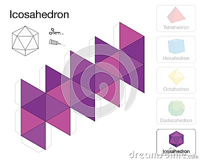 Icosahedron Platonic Solid Template Paper Model Vector Illustration