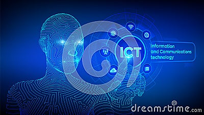 ICT. Information and communication technology concept on virtual screen. Wireless communication network. Intelligent system Stock Photo