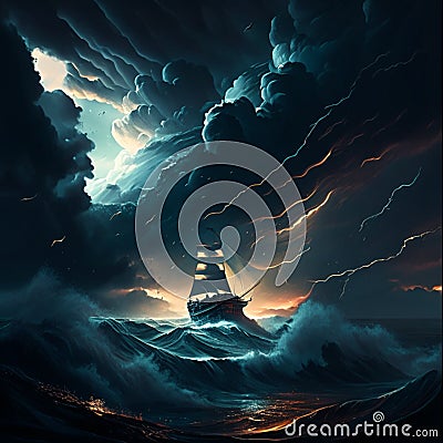 icture a powerful storm raging over the vast expanse of the ocean Stock Photo