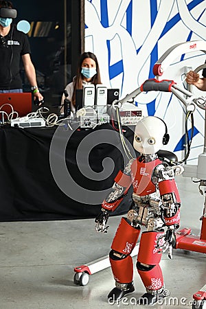 ICub is a research-grade humanoid robot designed by IIT to help developing and testing embodied AI algorithms Editorial Stock Photo