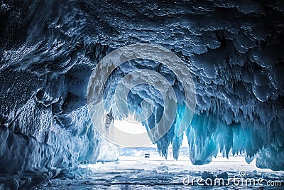 Icy cave. Winter fabulous New Year`s image. Stock Photo