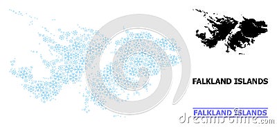 Icy Collage Map of Falkland Islands of Snow Flakes Vector Illustration