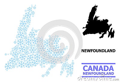 Icy Composition Map of Newfoundland Island of Snowflakes Vector Illustration