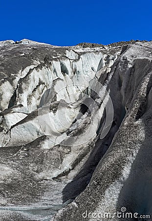 Crevasses, Gorner Glacier during summer Stock Photo