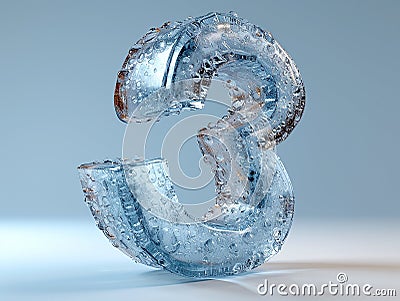 Icy frozen number 3 on a light background Stock Photo
