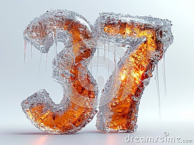 Icy frozen number 37 on a light background Stock Photo