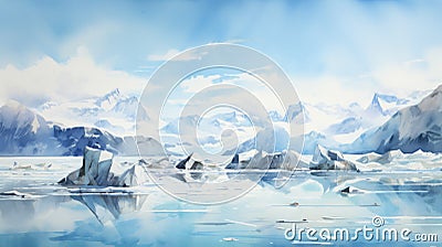 Glacier Of Australia A Breathtaking Watercolor Illustration Of Frozen Lake Icebergs Stock Photo