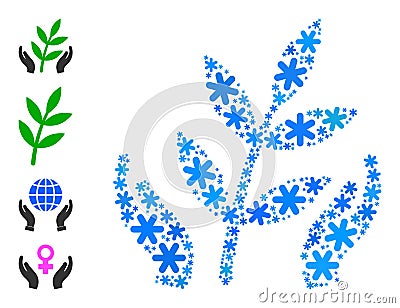 Icy Mosaic Agriculture Care Hands Icon with Snow Stock Photo