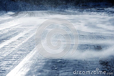 Icy Road Drifting Snow Stock Photo