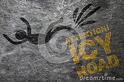 Icy road. Selective focus. Danger concept ice-crusted ground. Stock Photo