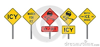 Icy Road Signs Cartoon Illustration