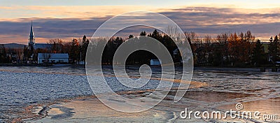 Icy sunset on Roberval from Lac Saint Jean Stock Photo