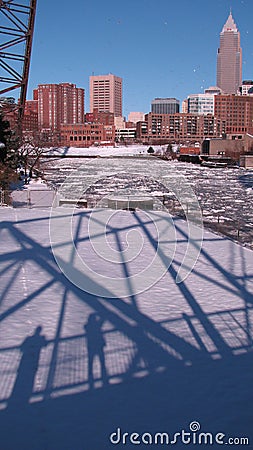 The icy winter over the Cuyahoga River- CLEVELAND - OHIO - USA Editorial Stock Photo