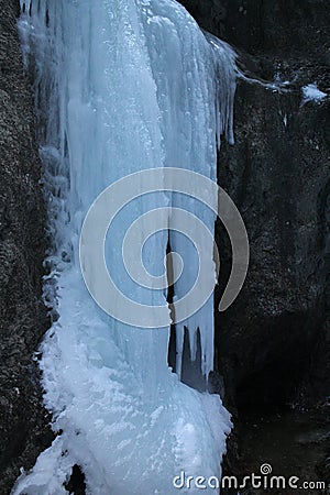 Icycles in canyon DolnÃ© diery JÃ¡noÅ¡Ã­kove diery in MalÃ¡ Fatra mountains Stock Photo