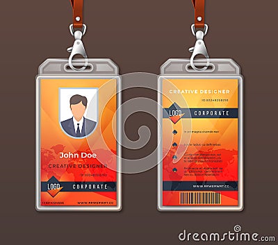 ID card corporate identity. Employee access badge design template, office identification tag layout. Vector company pass Vector Illustration