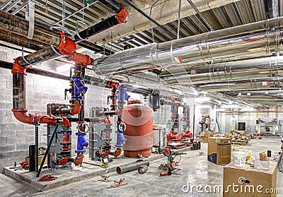 A commercial fire suppression system in a modern office building. Editorial Stock Photo