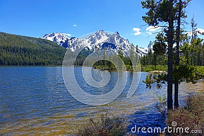 Idaho`s Sawtooth Mountains and Stanley Lake Stock Photo