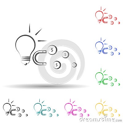 Idea attracting magnet finance multi color set icon. Simple thin line, outline vector of business and management icons for ui and Stock Photo
