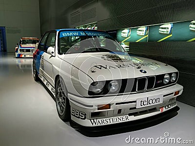 BMW M3 E30 racing on display at the BMW Museum, Munich, Germany, September 2013. Editorial Stock Photo