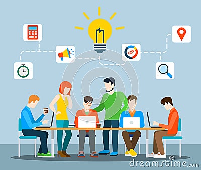 Idea brainstorming creative team flat vector infographics Vector Illustration