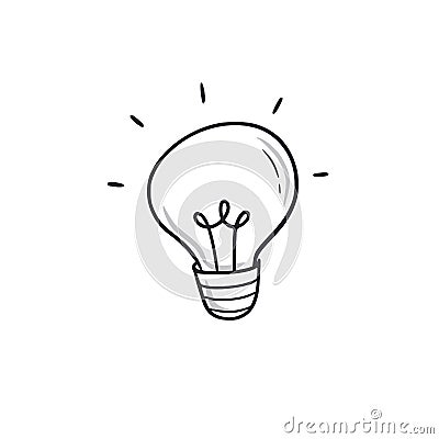 Idea bulb light doodle. Light lamp bulb hand drawn sketch style icon. Creative, idea think doodle drawn concept Vector Illustration