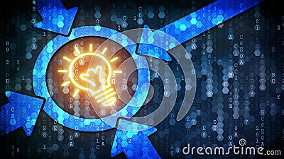 Idea Concept: Bulb Lamp - Web Icon on Pixelated Background. Stock Photo