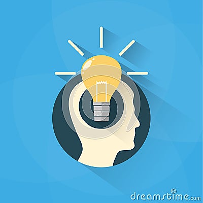 Idea concept with head and bulb Vector Illustration