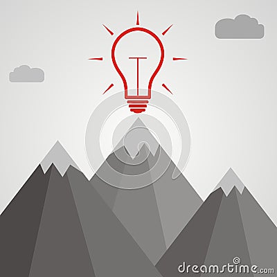 Idea concept. Idea light bulb at the top of a mountain Stock Photo